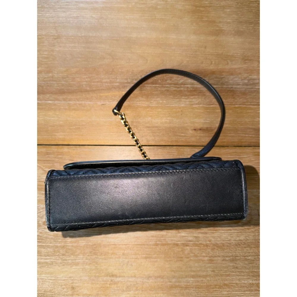 Tory Burch Black Quilted Leather Fleming Convertible Shoulder Bag Gold Hardware